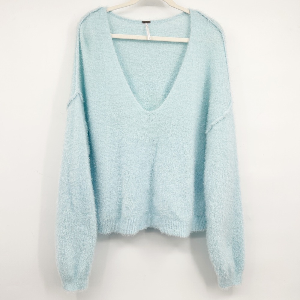 Free People Womens Princess Delicate Blue Fuzzy Ethereal Coquette Sweater M